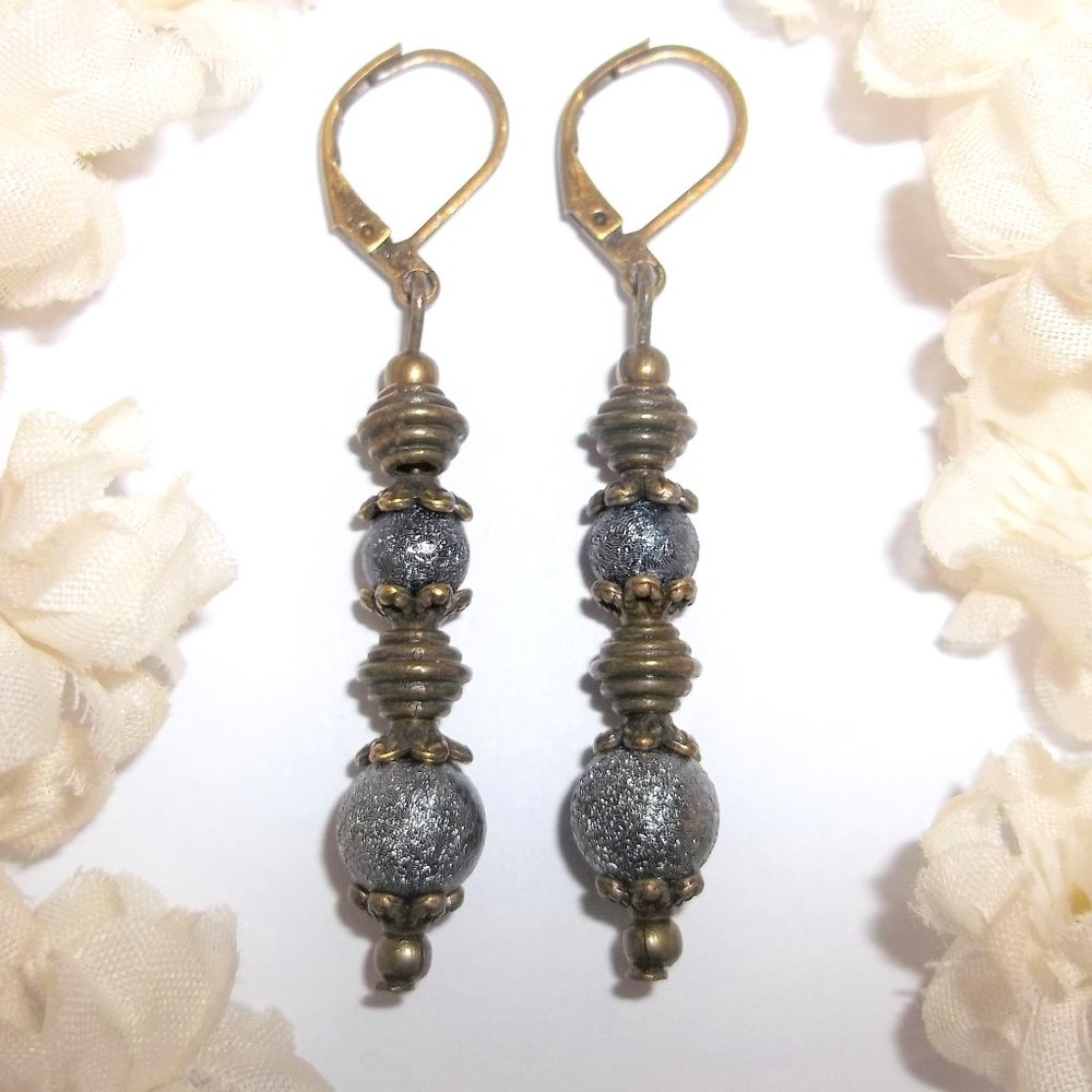 Boho Earrings Blue & Bronze Rustic Dangle NWT 6375